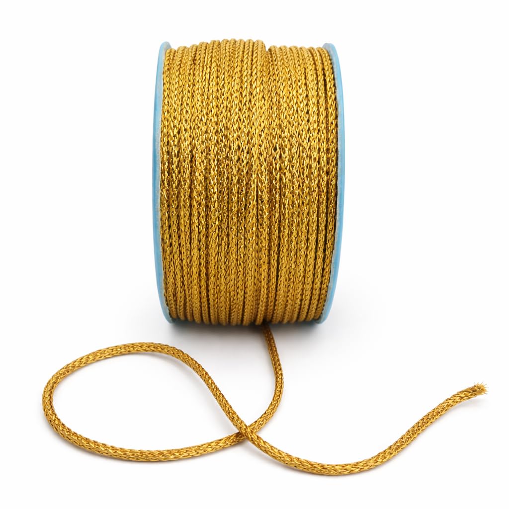 Golden Dori Braided Cord Roll � 18 Meter | Zari Trim Lace for Blouse, Latkan & Dupatta | Decorative Macrame Thread for Saree Border, Embroidery, Aari Work