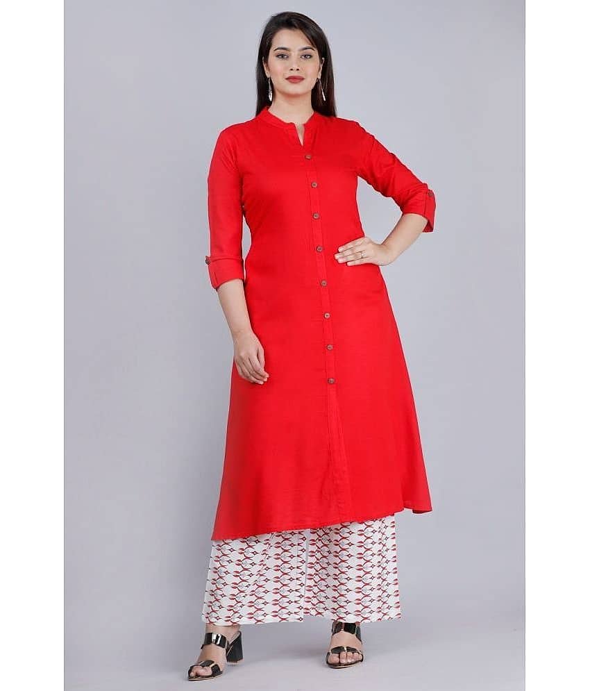 MAUKA - Red Front Slit Rayon Women's Stitched Salwar Suit ( Pack of 1 )