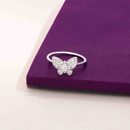 Minimalistic Pave Single Butterfly Silver Ring-White Stone / Silver / US 7 (17.5 mm Diameter)