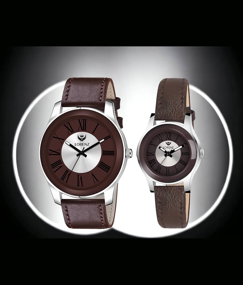Lorenz Brown PU Analog Couple's Watch