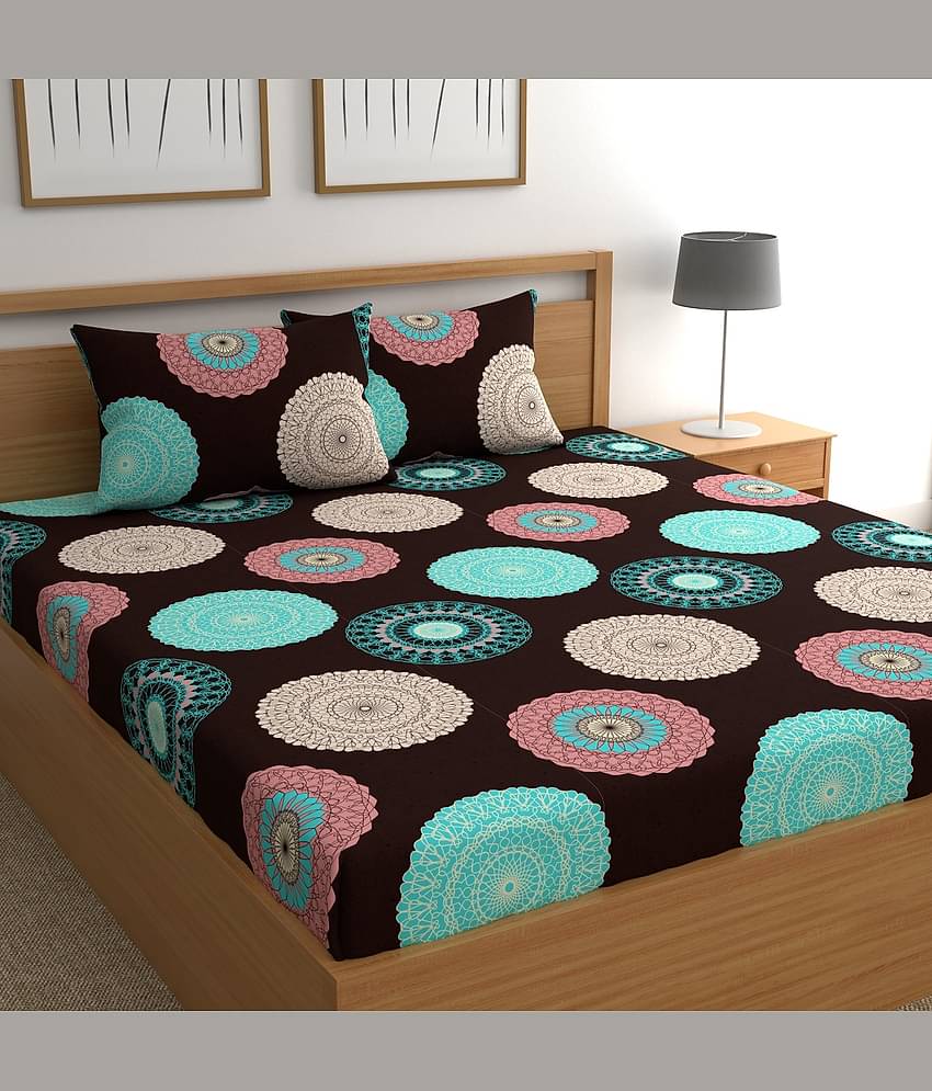 CG HOMES Cotton Abstract Fitted ( Double Bed ) - Brown