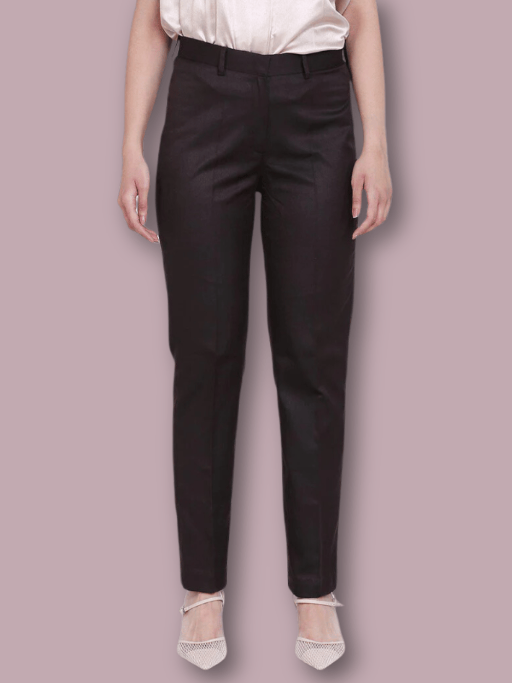 Poly Cotton Mid Waist Trouser - Chocolate Brown-5XL