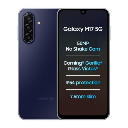 Samsung Galaxy M17 5G Mobile (Moonlight Silver, 4GB RAM, 128GB Storage) | 50MP OIS Triple Camera | Gorilla Glass Victus| IP54 | 6 Gen OS Upgrades | AI | Gemini Live | Lag-free Gaming | Without Charger Samsung Galaxy M17 5G Mobile (Moonlight Silver, 4GB R