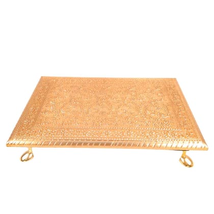 Puja Chowki Bajot | Wooden Brass Patla Chauki - For Puja, Wedding, Home Decoration, Diwali & Gifts - (8X12) Inch-Pack of 1