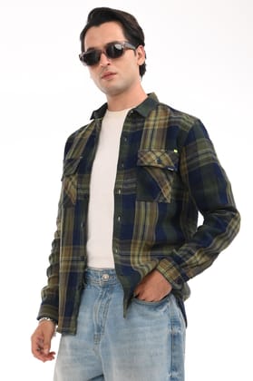 Checkered Navy Heavyweight Pure Cotton Shirt-S / Navy