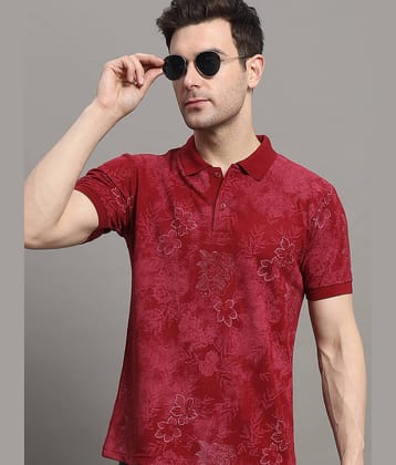 MXN Pack of 1 Cotton Blend Regular Fit Printed Half Sleeves Men's Polo T Shirt ( Wine )