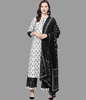 Yash Gallery Cotton Kurti With Palazzo Women's Stitched Salwar Suit - White ( )