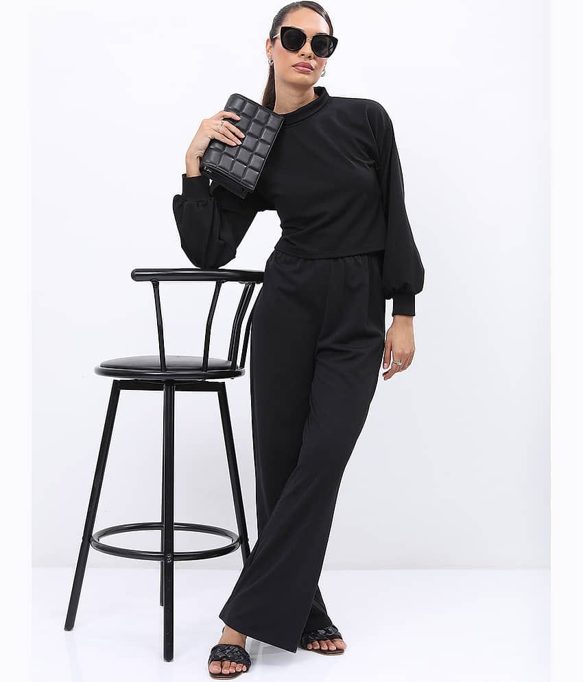 Ketch Women Solid Top With Trousers Co-Ord Set ( Black )