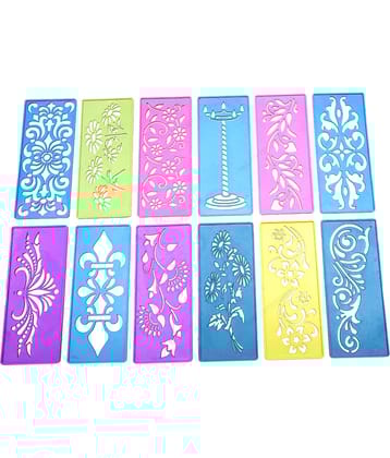 M.G ENTERPRISE DIY Plastic Rangoli Stencils For Floor and Wall PLS-G-12 Set of 12 pc (3 in x 7 in)