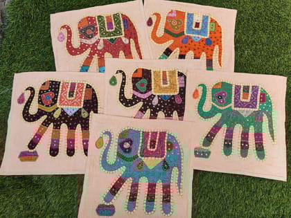 Khamma Ghani Watusi Elephant Patchwork Cotton Cushion Covers-Set of 2