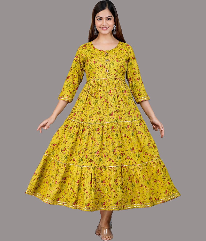 Aurelisa - Mustard Cotton Women's Anarkali Kurti ( Pack of 1 )