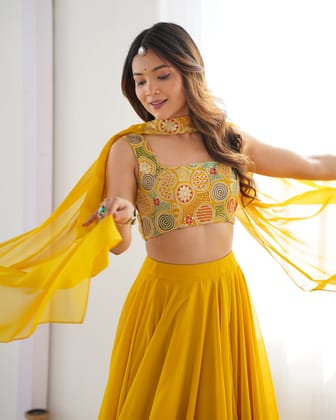 Elegant Ready to wear Anarkali Suit for Women | Designer Bandhej Work Ethnic Wear-Yellow / XS