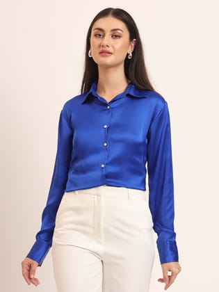 Royal Blue Regular Fit Summer Satin Shirt-S