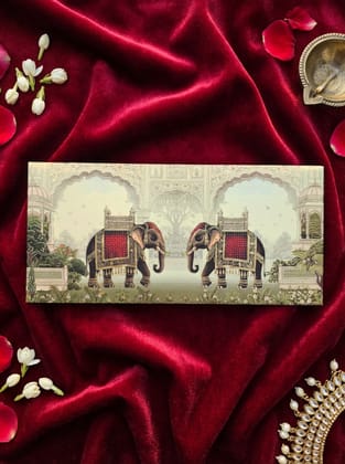 Elephant Procession Money Envelope – Royal Designer Shagun Envelope for Wedding & Festive Gifting