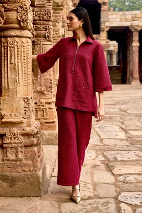 TEXTURED KNIT PANT-S / Brick