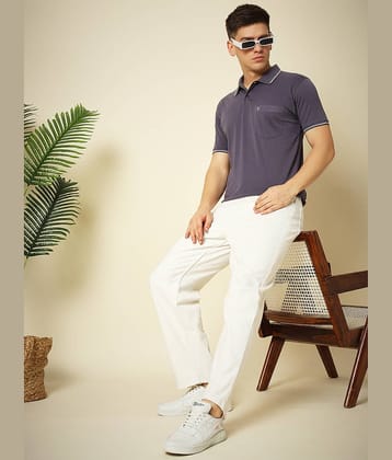 UNIBERRY Pack of 1 Cotton Blend Regular Fit Solid Half Sleeves Men's Polo T Shirt ( Purple )
