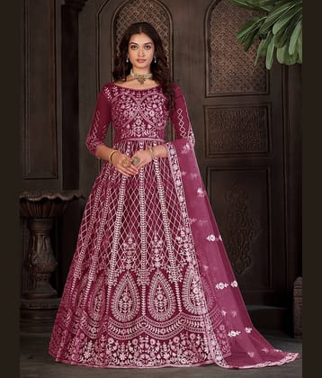 Aika Women's Net Semi Stitched Flared Ethnic Gown With Dupatta