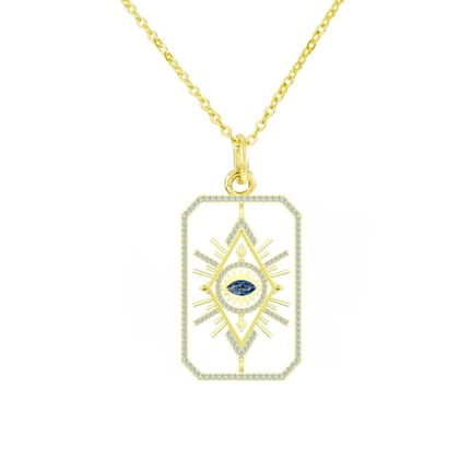 Rectangle Evil Eye Medallion 18K Gold Anti Tarnish Pendant Chain for Women