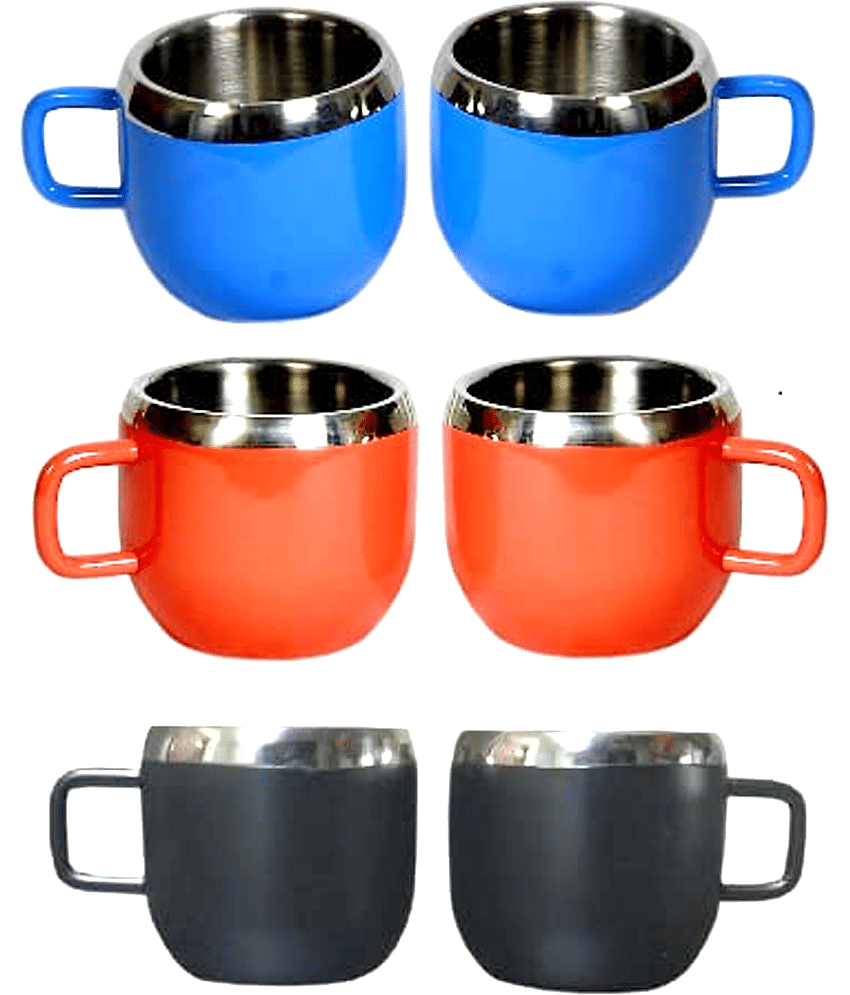 Dynore Colorful cups 90 ml Solid Steel Tea Cup 90 ml ( Pack of 6 )
