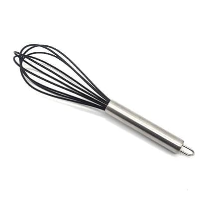Femora Premium Virgin Silicone Egg Whisk with Grip Handle, Black, Set of 2