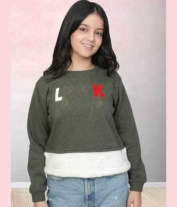 PAMPOLINA Girls Cotton Blend Sweatshirt ( Olive Green )