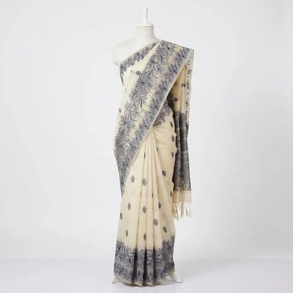 Sambalpuri Floral Print Blue Odisha Tussar Cotton Saree Sambalpuri Floral Print Blue Odisha Tussar Cotton Saree