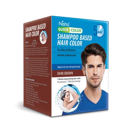 Nisha Quick Hair Color, 5 Minutes Shampoo Hair Colour Dark Brown 200ml, 5 Weeks Long Lasting Hair Colour Shampoo