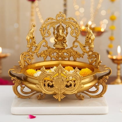 Brass Laxmi Urli for Home Decor - Spiritual Decorative Bowl, Diameter : 16 Inch (BSMAS1152 A)