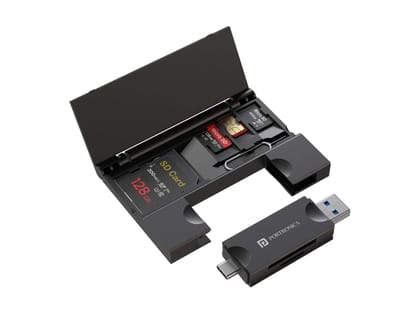 Portronics Mport 30 Plus microSD & SD Cards, Storage Case, Type-C & USB Plugs, Compact Size