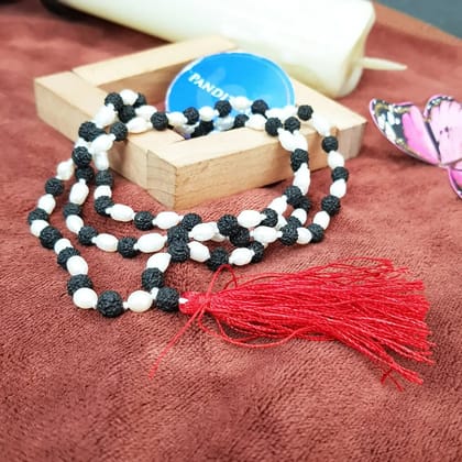 Black Rudraksha Mala with White Pearl Beads - To Gain Siddhis