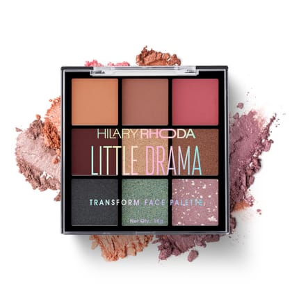 Hilary Rhoda Transform Face Palette | All-in-One | 9 Eyeshadows, 2 Blushes, Highlighter & Contour | Matte + Shimmer Finish | Highly Pigmented | Travel Friendly Makeup Kit (Little Drama - Shade 02) – 18g Hilary Rhoda Transform Face Palette | All-in-One | 