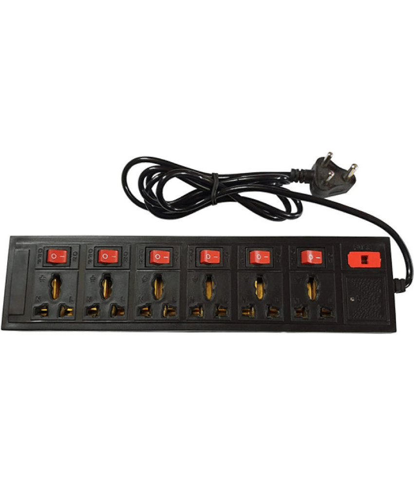 Leavess-6+6  Extension Cord with 3 Meter Long Wire  6 AMP-250 Volts 6+1 Surge Protector/Computer Spike/Compute Strip/Extension Board with LED Indicator and Fuse Protection