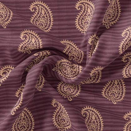 Paisley Pattern Over Maroon Base Digital Printed Fabric-Polyester / Weightless / 110 CM