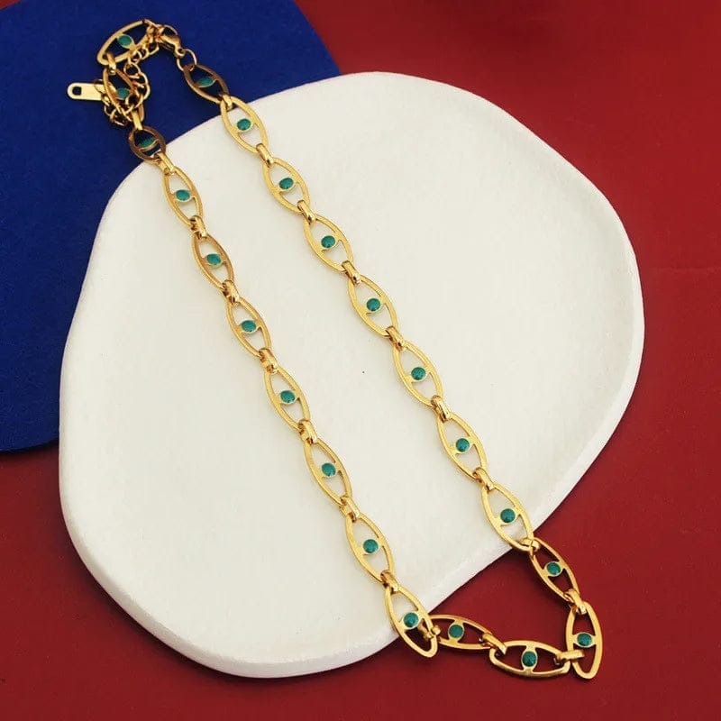 18K Gold PVD Plated Hollow Stainless Steel Enamel Evil Eyes Necklace for Women