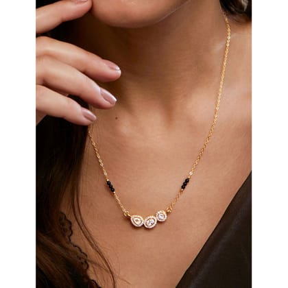 Copper Solitaires Cubic Zirconia Gold Black Neck Mangalsutra Chain Women-GOLD