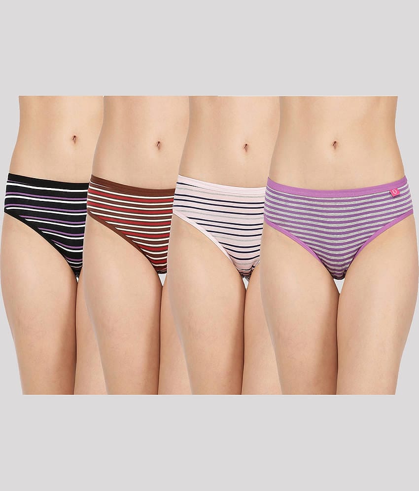 Dollar Missy Pack of 4 Cotton Striped Women's Hipster ( Multi Color )
