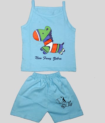 TRITI Pack of 1 Girls Cotton Top With Shorts ( Blue )