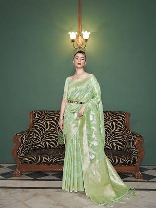 Light Green banarasi  Silk Saree