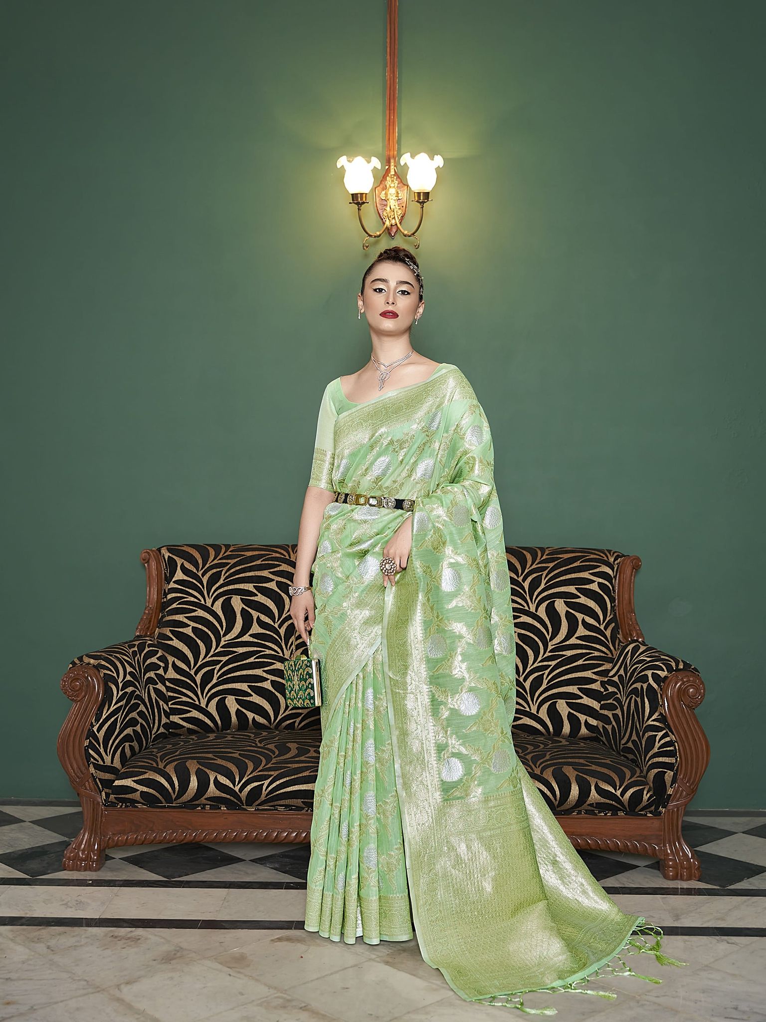 Light Green banarasi  Silk Saree