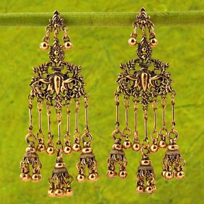 Antique Silver/Gold Plated Artwork Triple Jhumki Earring- AER 271