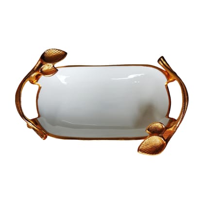 Aluminium Decorative Tray Gold & White (AMAS3179/13)