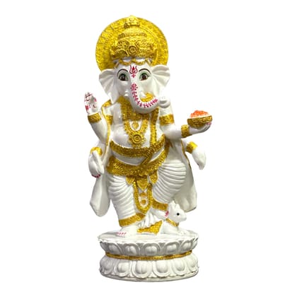 Lord Ganesh Standing on Kamal Idol, H-26.5 cm-Composite Marble
