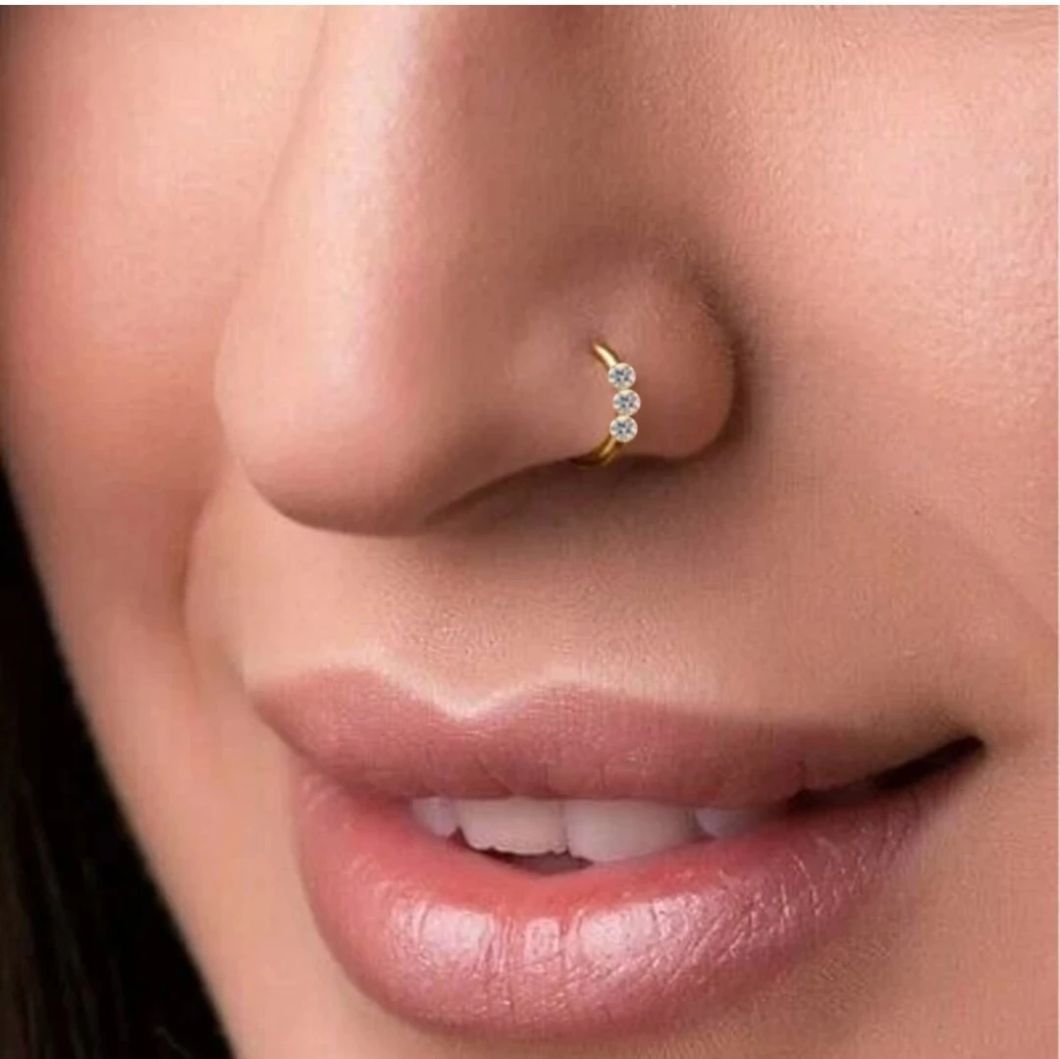 Beautiful Gold Plated Nose Ring 3 Nug Wedding Nose Ring Fashion Gift Jewellry