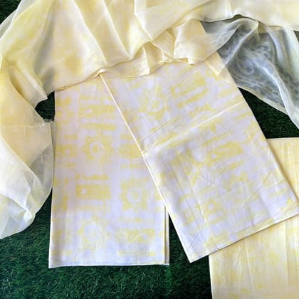 Pure Cotton Unstitched Suit With Chiffon Dupatta-As shown in picture / 2.5 mtr each / Pure cotton with chiffon dupatta