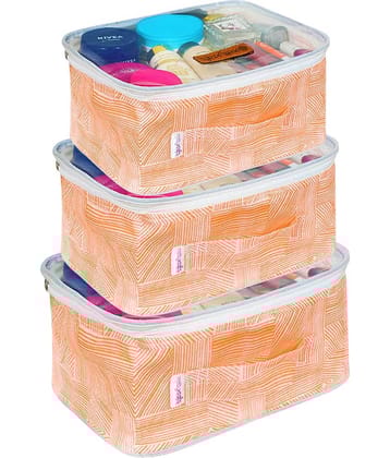 PrettyKrafts Travel Toiletry Bag, Makeup,Cosmetics & Jewelry Organiser, Travel kit - Set of 3 Pieces, Jute Orange