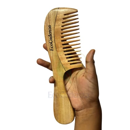 EcoCadenza Neem Wood Wide Tooth Detangling Comb with Handle for Hair Care EcoCadenza Neem Wood Wide Tooth Detangling Comb with Handle for Hair Care