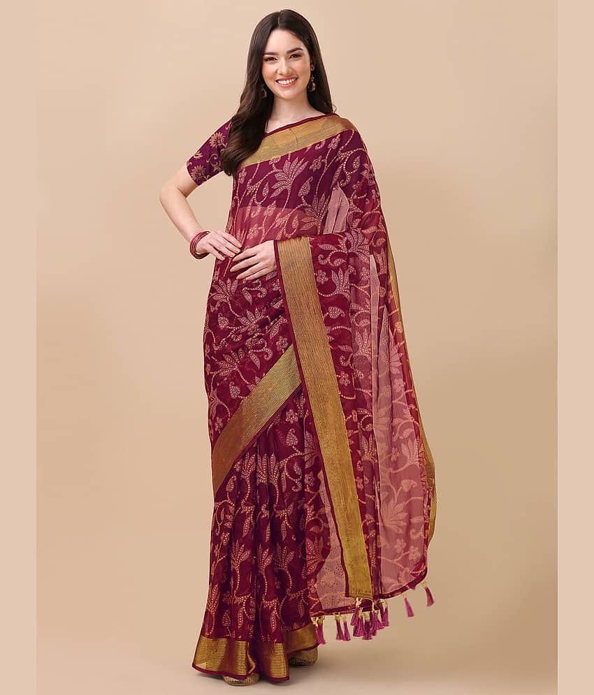 Rekha Maniyar Chiffon Printed Saree With Unstitched Blouse Piece ( Navy Blue )
