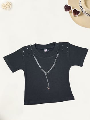 Girls Black T-Shirt [GT-501] [5-13Years]-5-6Y (Size - 26) / Black / Imported