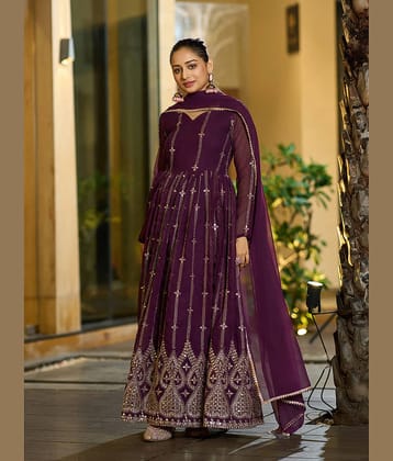 kedar fab Purple Anarkali Georgette Women's Stitched Ethnic Gown ( Pack of 1 )