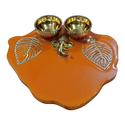 ART2ARTIST Handmade Tilak Platter with Ganesh | Resin Plate of Roli Chawal Platter for Rakhsha Bhandhan, Pooja Thali, Home Decorations,Diwali Gift.(4 inch) Yellow